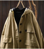 Women Vintage Hooded Button Parkas Plus Cotton Winter Coats Solid Color Patchwork Pockets Warm Long Parkas