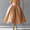 Elegant Pleated Pockets Dress for Women's Solid Round Neck Minimalist Pleated A-Line High Waist Evening Wedding Guest Dress