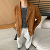 Vintage Suede Jackets Women Casual Loose Lapel Single Breasted Blazer Female Autumn Long Sleeves Brown Outwear Lady