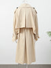 Khaki Lace Up Cape Trench Coat Loose Solid Full Sleeve Lapel Windbreaker Autumn Commute Casual Daily Coats