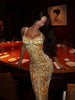 Pattern Printed Zipper Camisole V Neck Bodycon Sexy Club Woemn Party Dresses Female Skinny Elegant Outfits Robes