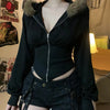 Autumn Winter Faux Fur Collar Solid Hooded Coats Women Casual Slim Waist Zip Hoodies Gothic Jackets Chic Streetwear