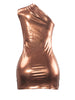 Sexy One Shoulder Bodycon Dresses For Women Solid Irregular Skinny Mini Y2K Metallic Gilding Short Mini Dress