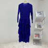 Royal Blue Pleated French Women's Dress Chic Ruffled Irregular Tie Design Long Sleeve Clothing 2DB3939