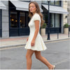 Solid Polka Dot Women's Mini Dress Deep V Neck Puff Sleeve Pleated Front Button A-line Short Dresses Elegant Party Lady Gown