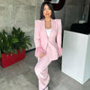 Woman Pink Feather Pant Sets Women's Two Pieces Set Long Sleeve Suit Outfit Office Wear Woman High Waist Trousers Sets