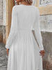 Elegant Solid Color Button-Detail Round Neck Long Sleeve Mid-Length Plus Size Women's Dress for Autumn