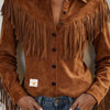 Women's Shirt Collar Tassel Jacket Coat Long Sleeve Western Retro Single-breasted Spring Autumn Short Coat Streetwear Outwear