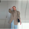 Checkered Women Short Trench Coat Lapel Double‑Breasted Belted Waist Jacket Autumn Retro Lady Outerwear