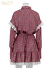 Loose Print Women Dress Elegant Lace-Up Long Sleeve Office Mini Dresses Casual Lace Spliced Pleated Female Dress