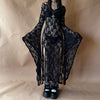 E-girl Goth Punk Bodycon Slip Dress Women Sheer Lace Maxi Dress Bat Long Sleeve Y2k Fairy Grunge See Through Split Flowy Dress