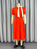 Elegant Women A Line Colorblock Dress Bow Neck Short Puff Sleeve Africa Business Ceremony Party Graduation Festival Wear