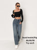Wide Leg Distressed Straight Jeans for Women Elastic Casual Bootcut Denim Pants Ladies Jeans