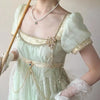 Handmade Regency Empire Waist Lolita Gown Women Green Beaded Lace Formal Dress French Elegant Party Outfit Chic Retro
