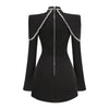 Women High End Black Designer Asymmetric Mini Diamonds Dress Chic Laides High Street Daily Dress One Piece Going Out