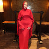 White Pearl Trim Cape Maxi Dress Women Elegant Long Sleeve Cinching Waist Muslim Robes Spring Eid Abaya Lady Dresses