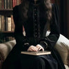 French Style Velvet Long Dresses Black Autumn Winter Vintage Vestidos Mujer Stand Collar Solid Elegant Women Dress