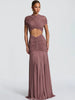 Patchwork Sexy Hollow Out Sheer Mesh Women Maxi Dress Turtleneck Ruched Dress Spring Slim Elegant Party Evening Dress