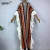 Knitting Rainbow Printing Comfort Warm Winter Holiday Dress Elegant Africa Women Boho Party Long Dress