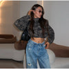 Camouflage Cropped Cargo Jacket Women Stand Collar Full Zip Multi Pockets Long Sleeve Jackets Autumn Casual Coat