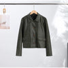 Women Lapel Collar Single Button Croc Embossed Leather Jacket Long Sleeve Drop Shoulder Patch Pocket Loose Retro Short Street