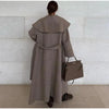 Elegant Shawl Collar Lace Up Long Woolen Coat Women Full Sleeve Belt Lapel Thick Overcoat Autumn Winter Lady Chic Outwear