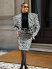 Zebra Print Women's Two Piece Suit Big Lapel Neck Jacket Hip Package Belted Waist Half Skirt Autumn Commute Outfits
