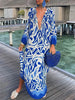 Autumn Women's Print Casual Dress V-neck Long Sleeve Loose Holiday Party Long Dresses For Women Robe Femme