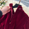 Women Rhinestone Lace Up Dresses Velvet Solid Dress A Line Lantern Sleeve Ankle Lenth Single Breasted Casual Elegant Autumn