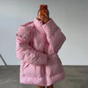 Oversized Printed Thicken Women's Coat With Hooded Loose Full Sleeve Zippers Pocket Cotton-padded Coats Winter Lady Outwear