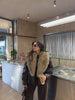 Ladies Winter Retro Fur Collar Leather Jacket V‑Neck Full Lapel Long Sleeve Double Breasted Urban Warm Casual Outer