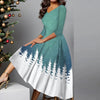 Plus Size Women Christmas Dress Plus Size V Neck Loose Long Dresses For Women Printed Party Dress Red Robe
