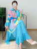 Maxi Pleated Dress For Women Lapel Single Breasted Long Sleeves Color Block Tassel Hem Loose Chic Clothing Autumn 2R5928