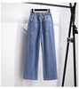Women Jeans Stretch Casual Trousers Washed Denim Straight Pants Female Fleece Loose Vintage Jeans XL-7XL Oversize Autumn Winter