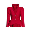（in stock）Women Victorian Gothic Red Blazer Formal Business Ruffles Slim V Neck Jacket Victorian Elegant Pirate Jacket