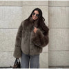 Brown Faux Fur Thicken Coat Women Lapel Long Sleeve Warm Winter Jacket Lady Chic Snap Button High Street Elegant Outerwear