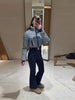 Women's Ski Suit Hooded Full Sleeve Jacket White High-Waisted Flared Pants Set Female Ski Sport Outerwear