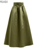 Women Autumn Satin Skirt A-line Floor Length Solid Color High Waist Dress Elegant Vintage Casual Oversized Long Robe