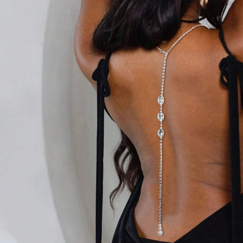 1 women's elegant waterdrop rhinestone back chain suitable for nightclub party banquet dress matching body chain