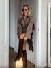 Plaid Cropped Trench Coat Women Chic Lapel Double Breasted Belted Waist Tie Long Sleeve Jacket Fall Windbreaker Outerwear