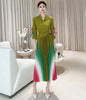 Gradient Color print Pleated women's Dress tie flowe Flared Sleeve elastic lace up design Long Dresses 2DB6658