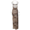 Sexy Metal Chain Shoulder Strap Leopard Print Bodycon Maxi Dress Women High Side Slit Backless Dress Elegant Club Party Vestidos