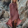 Elegance Heaps Collar Loose Dress For Woman Irregular Hem Long Sleeves Casual Dresses Spring Autumn Lady Solid Vestidos