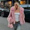Women's Fluffy Faux Fur Coat Chic Pink Hooded Full Sleeve Loose Warm Jacket Winter Lady Street Outwear