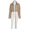Hipster Zip Crop Jacket Women Warm Chic Pocket Turtleneck Full Sleeve Ribbon Street Basic Winter Puffer Quilted Parkas