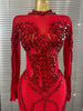 Sparkly Crystal Women Long Sleeve Sexy Mesh See Through Bodycon Long Dress Bar Singer Celebrate Performance Costumes Stage Wear
