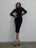 Autumn Knitted Turtleneck Dress Women Long Sleeve Bodycon Midi Dresses Female Elegant Solid Color Skinny Dress