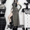 Chic Streetwear Outfit Mall Gothic Sleevelees Hooded Dress Punk Grunge Holes Hem Split Dresses for Women with One Cuff