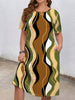 Spring Wave Striped Geometric Printed Home Women' Nightgowns Outdoor Knee Length Dresses Oversized Dresses Street Dating Dress