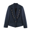 Slim Fit Women Striped Cropped Suit Jacket Notched Lapel Double Breasted Metal Buttons Vintage Military Blazer Fall Outerwear